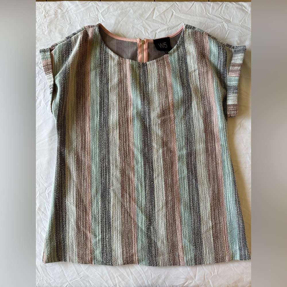 W5 Pink and Green Textured Knit Top